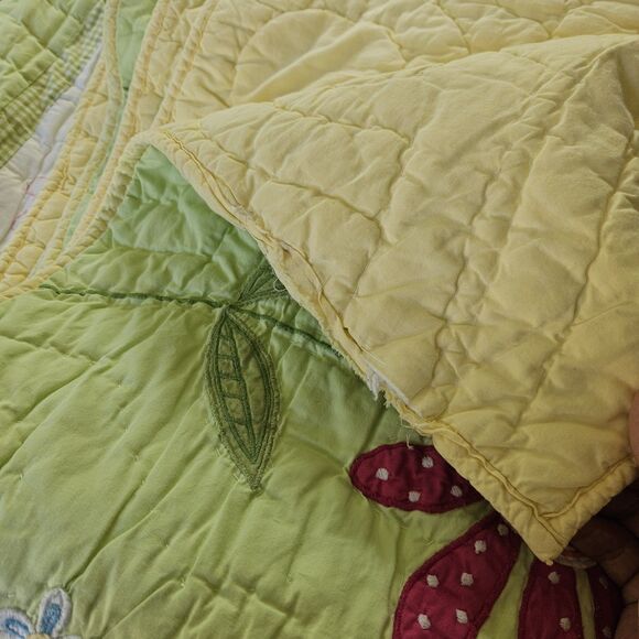 Vtg Pottery Barn Kids Discontinued Green Daisy Garden Full Quilt And 2 Sham Set - Picture 9 of 12